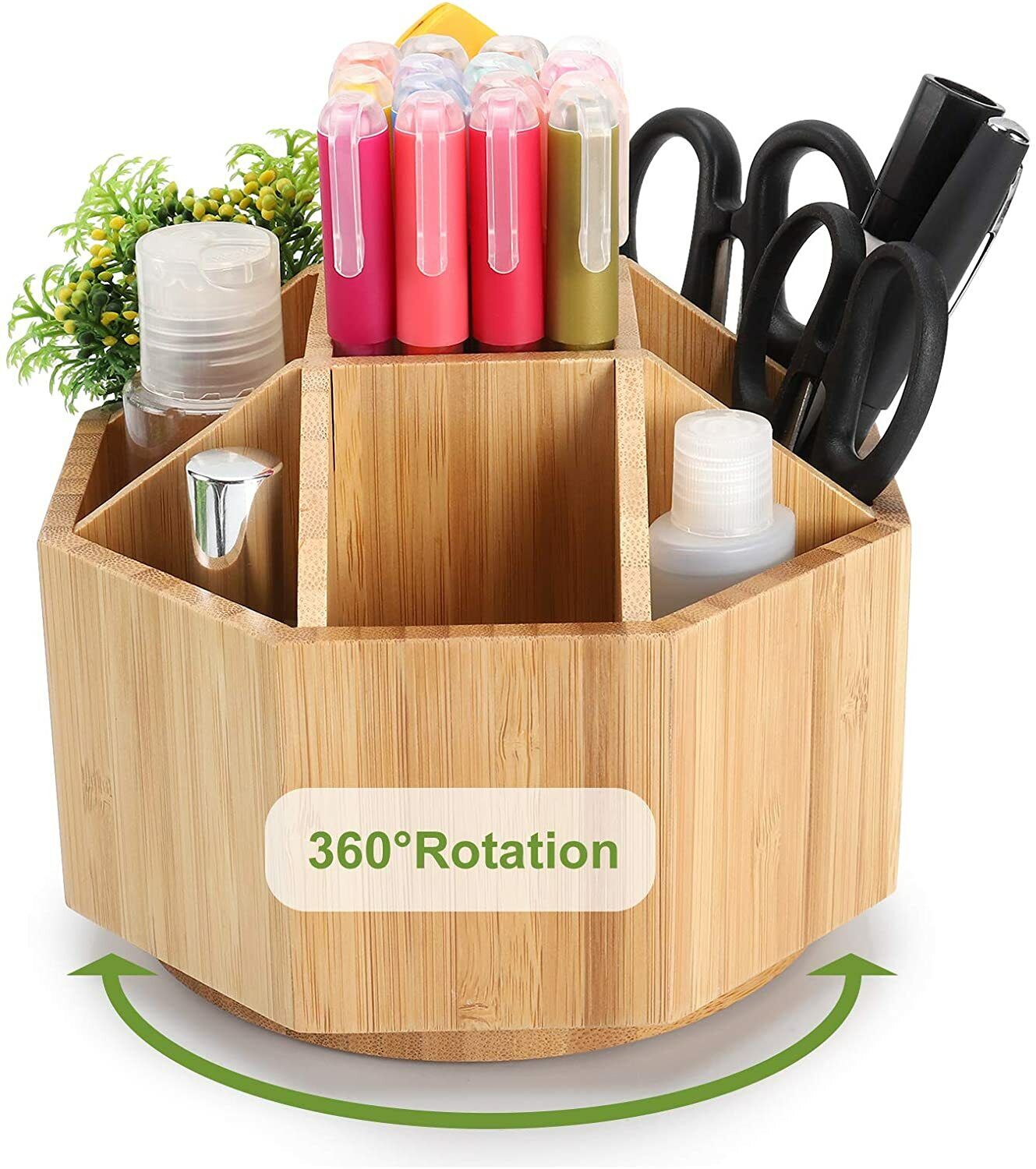 Maydear Bamboo Rotating Pencils Holder Art Supply Organizer Office Supplies