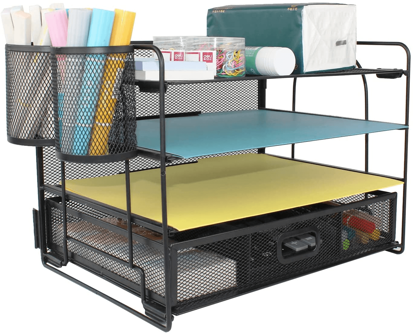 Mesh Office Supplies Paper File Organizer for Desk with Pen Holder Notebook New