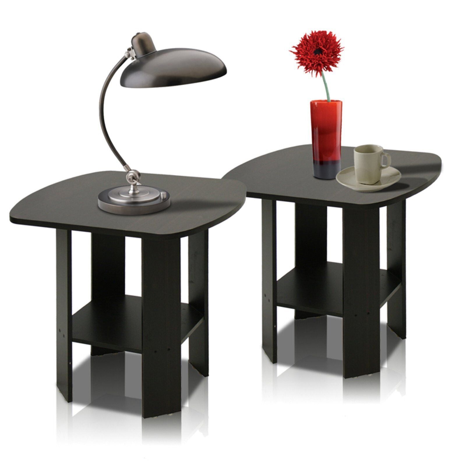 Modern End Side Table w/ Bottom Storage Shelf Living Room Bedroom Espresso 2Pc