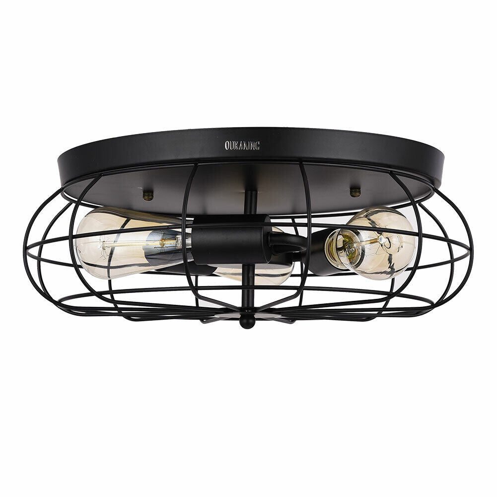 NEW Ceiling Light Fixture Vintage Industrial Semi Flush Mount Cage Farmhouse