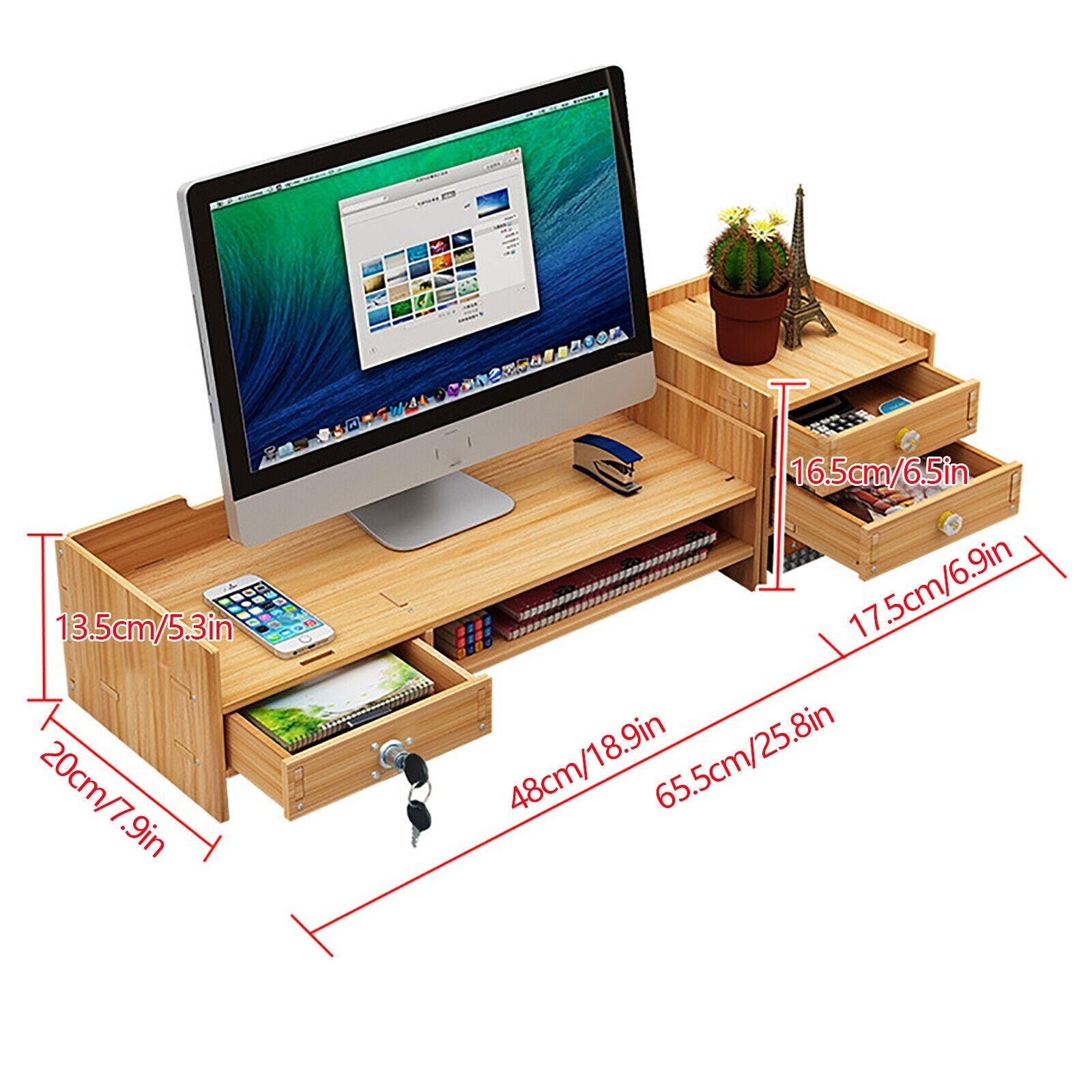 NEW Office Wood Desk Organizers w/ Lock File Storage Computer Desktop Tray DIY