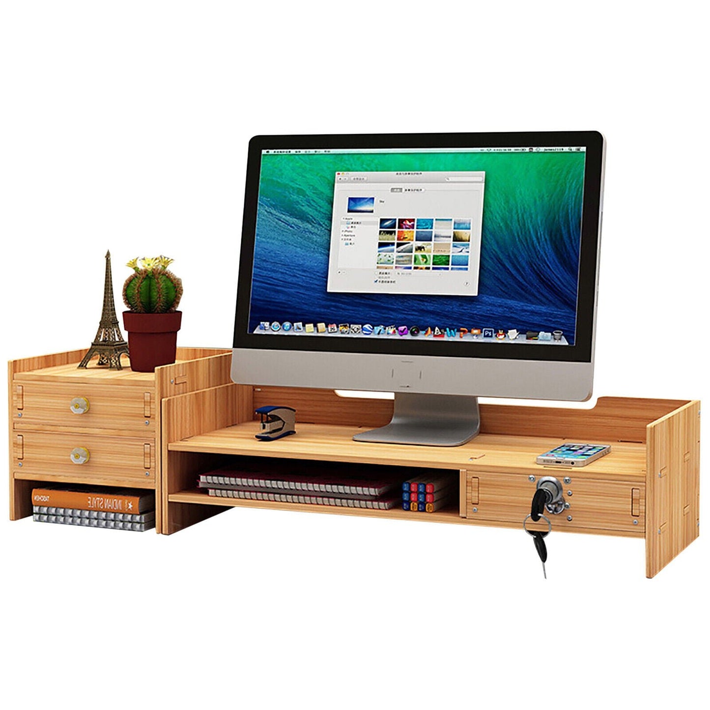 NEW Office Wood Desk Organizers w/ Lock File Storage Computer Desktop Tray DIY