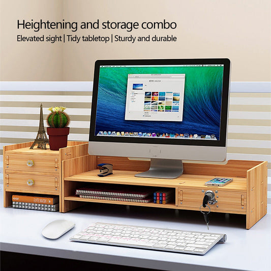 NEW Office Wood Desk Organizers w/ Lock File Storage Computer Desktop Tray DIY