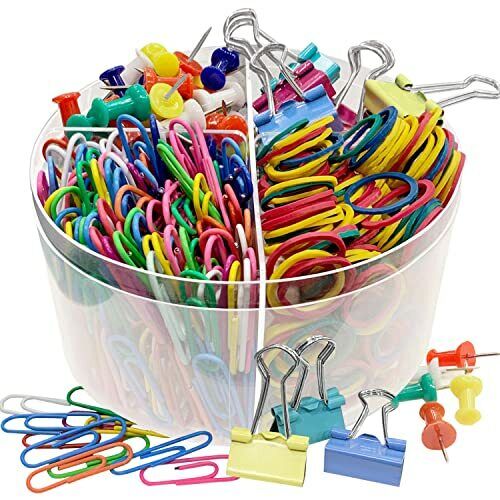 Paper Clips for Office and School Supplies Assorted Sizes and Multicolor Design