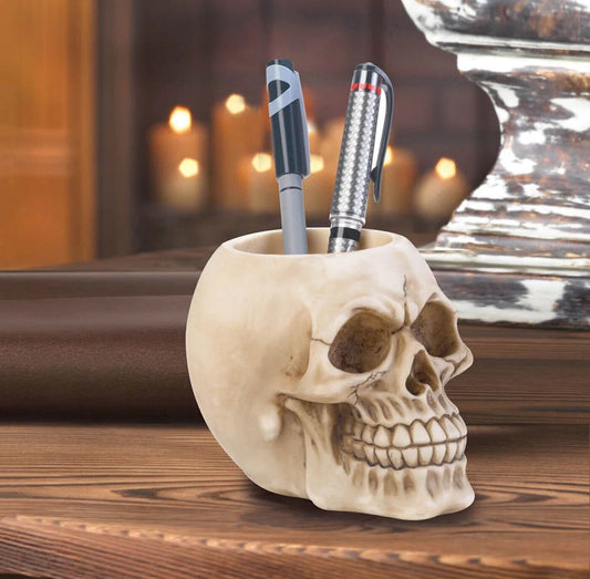 Realistic Human Skull Desk Supplies Pencil Pen Holder Desktop Organizer Gifts