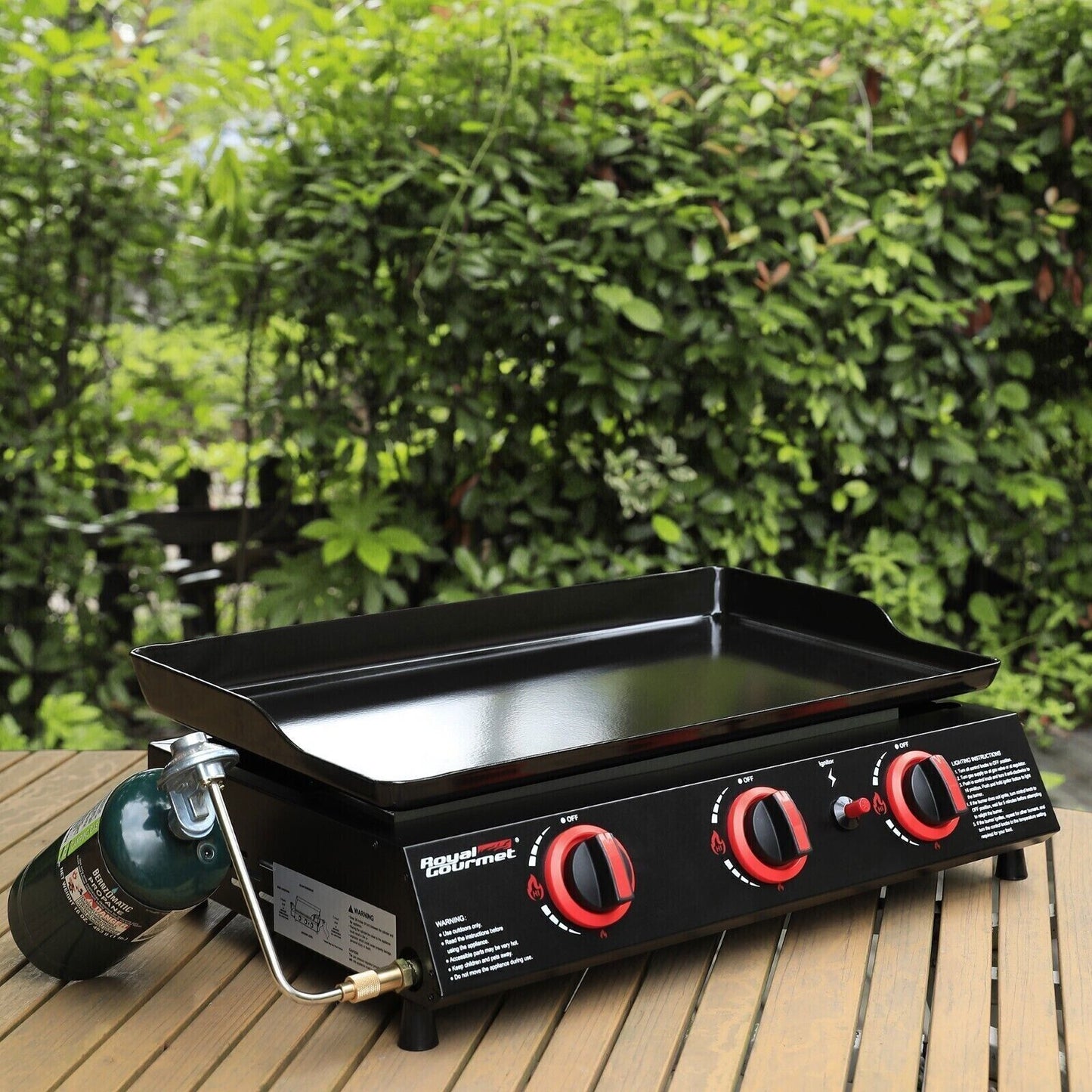 Royal Gourmet Portable Tabletop Gas Grill Outdoor Griddle 3-Burner Propane Gas