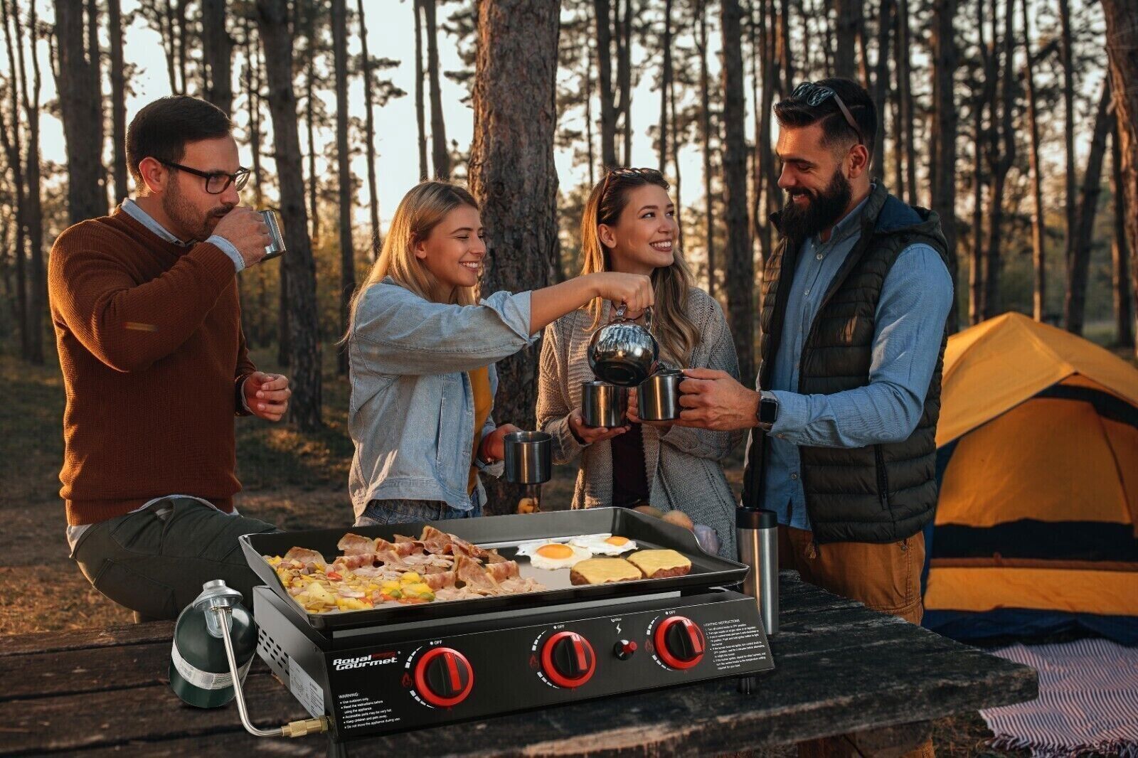 Royal Gourmet Portable Tabletop Gas Grill Outdoor Griddle 3-Burner Propane Gas