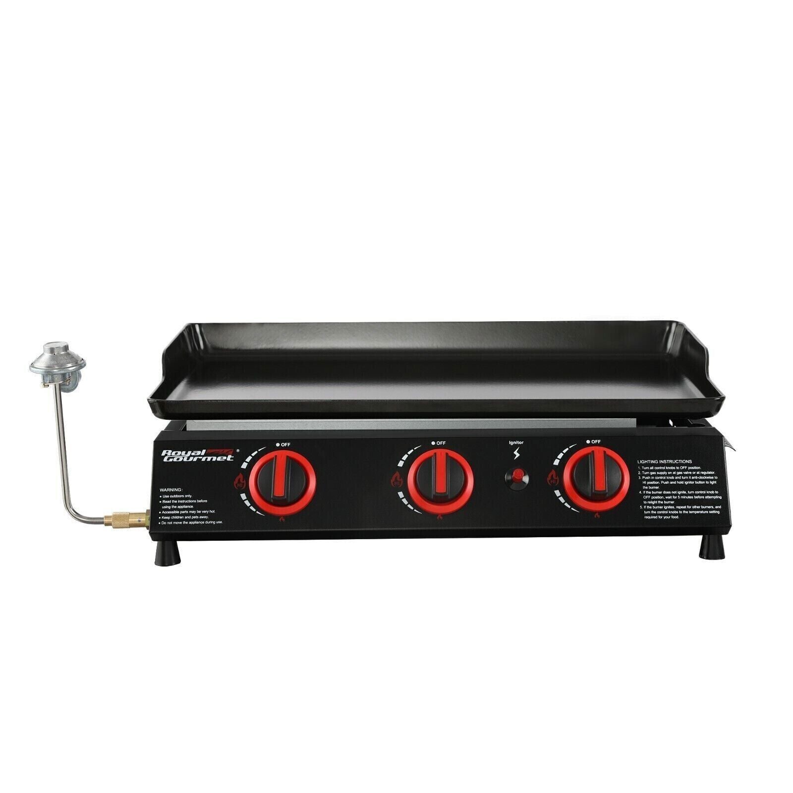 Royal Gourmet Portable Tabletop Gas Grill Outdoor Griddle 3-Burner Propane Gas