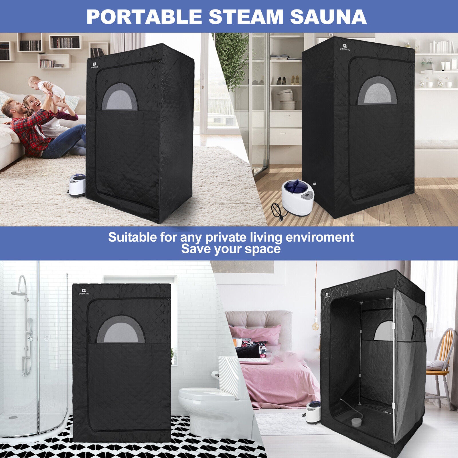 Portable Steam Sauna Heated Home Spa Detox Therapy 2.6L 1000W
