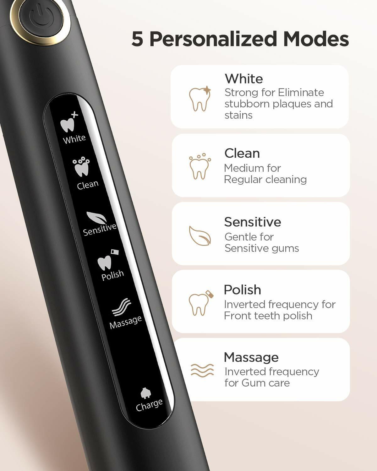 Professional Electric Toothbrush with 8x Heads Kit Waterproof
