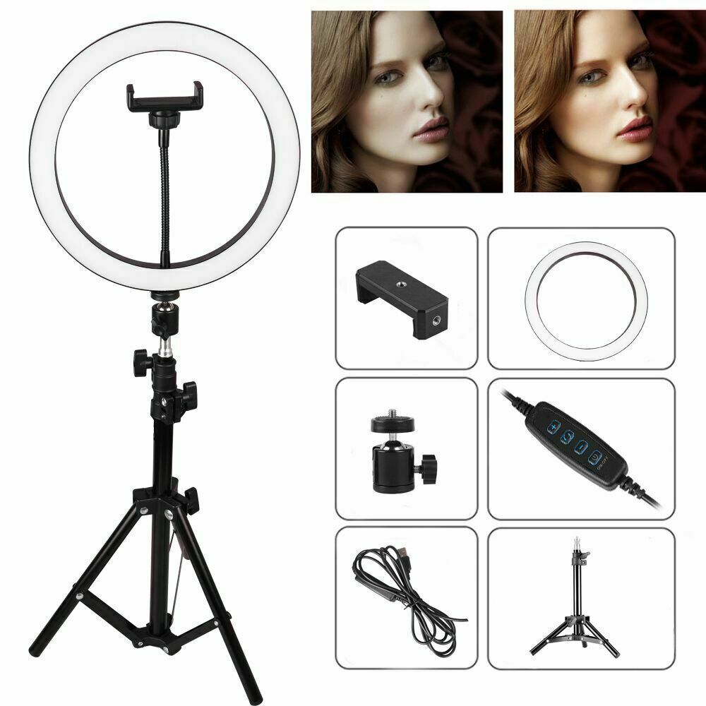 Selfie LED Light 10" Ring Fill Light w/Stand & Mount Kit for Camera Phone