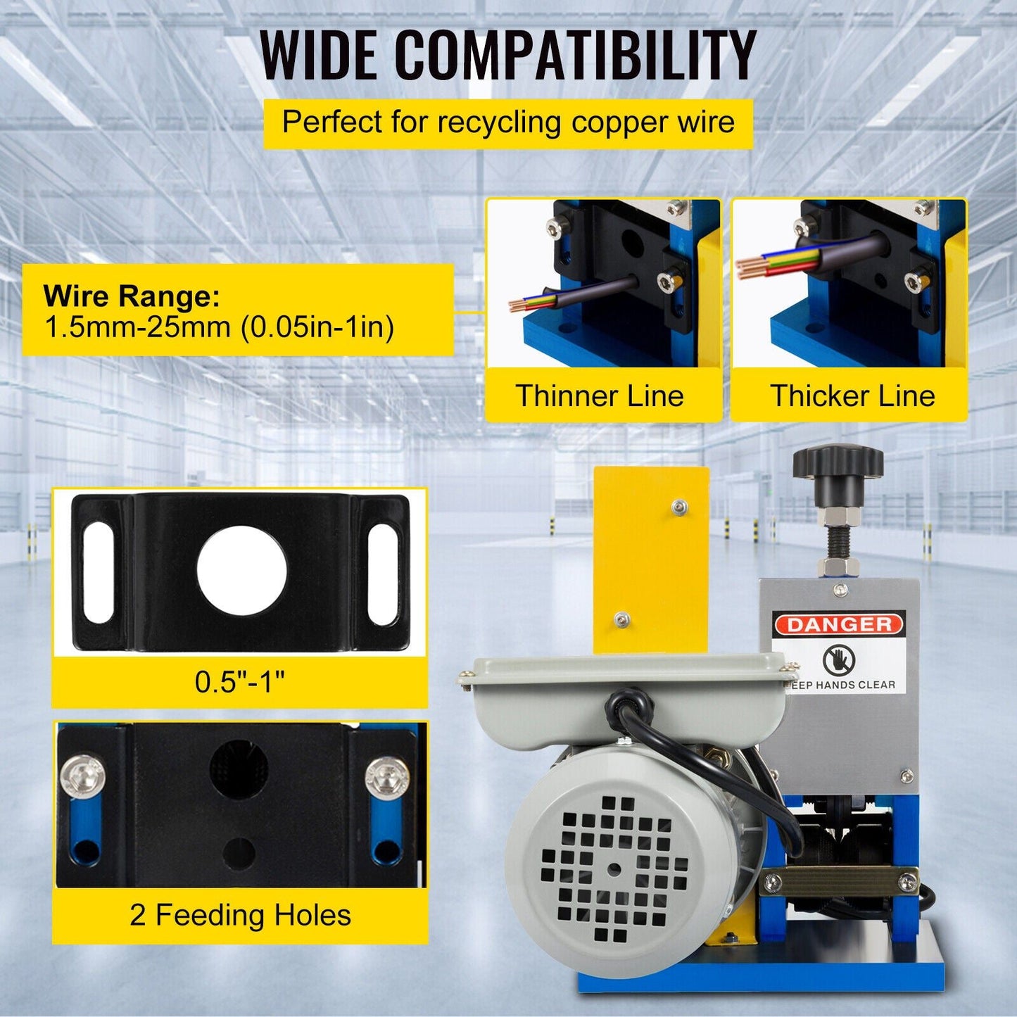 Electric Powered Wire Stripping Machine Cable Stripper Metal Recycle 1/4HP