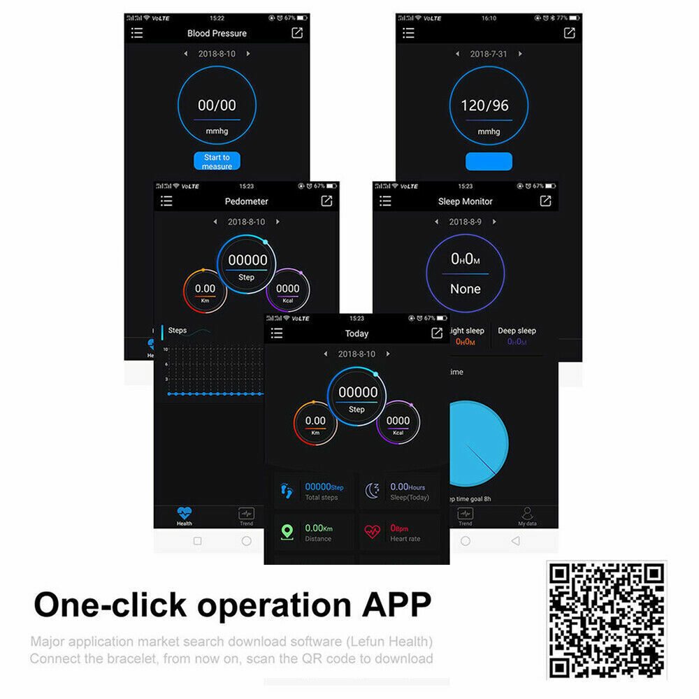 Smartwatch Heart Rate Blood Pressure Monitor Activity Tracker