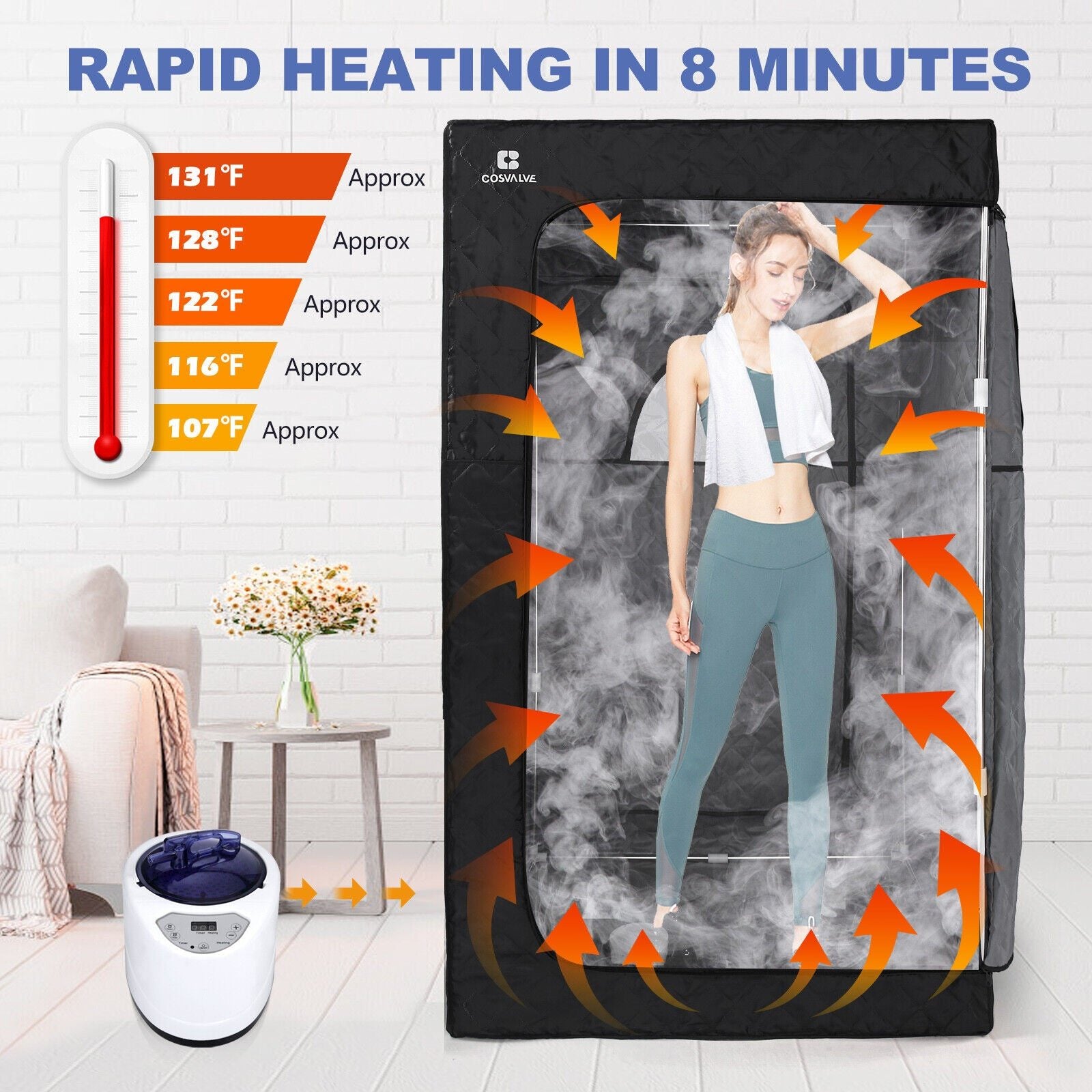 Portable Steam Sauna Heated Home Spa Detox Therapy 2.6L 1000W