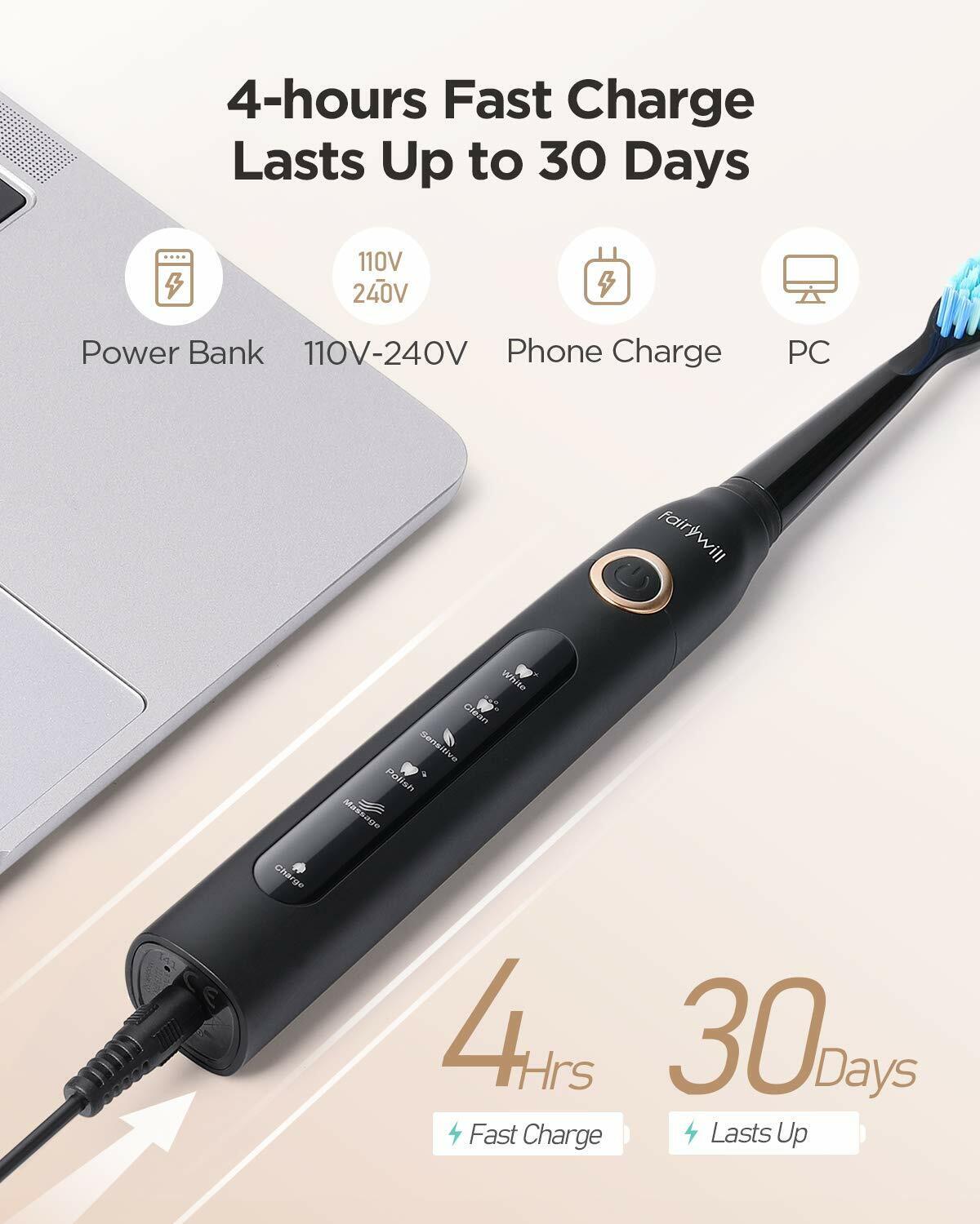 Professional Electric Toothbrush with 8x Heads Kit Waterproof