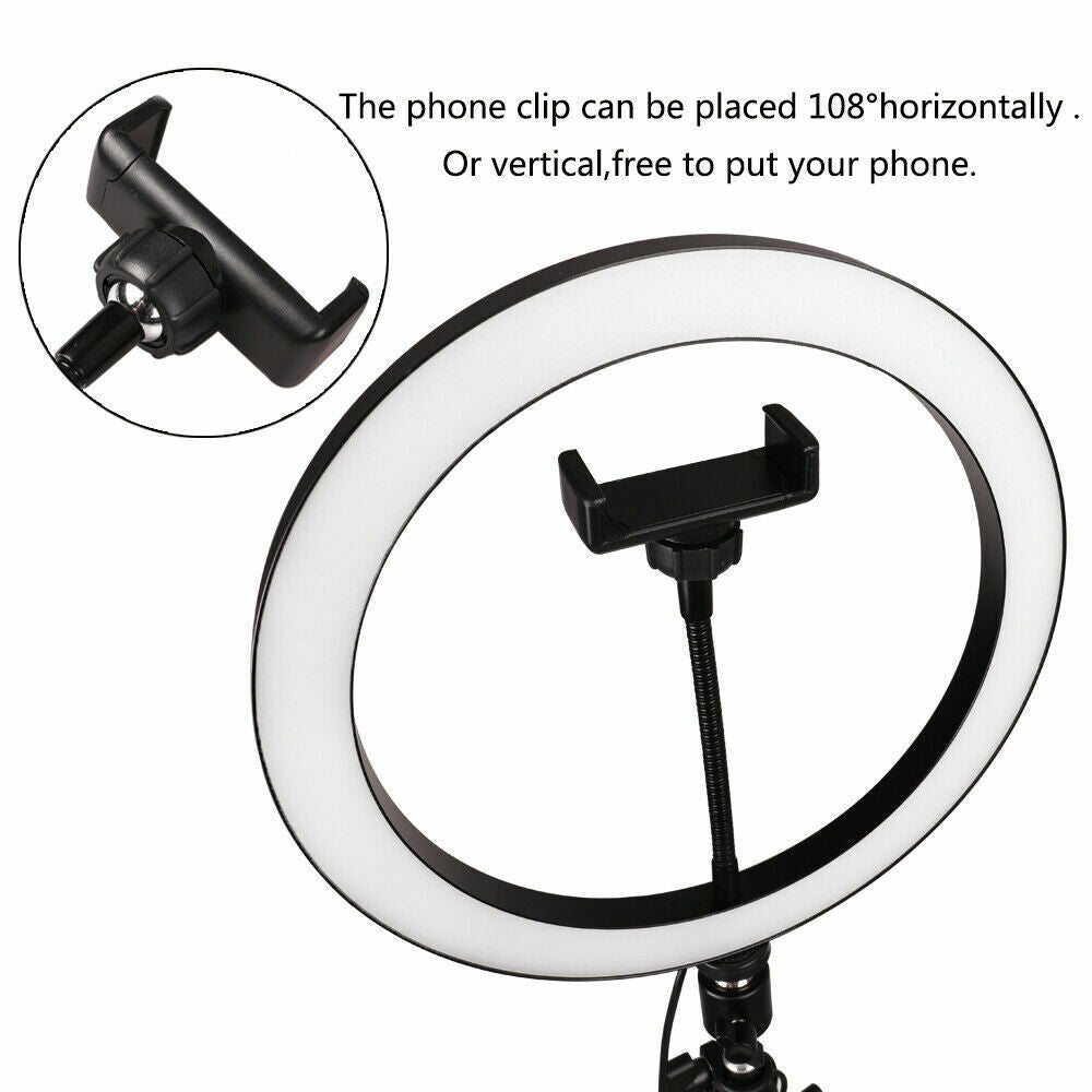 Selfie LED Light 10" Ring Fill Light w/Stand & Mount Kit for Camera Phone