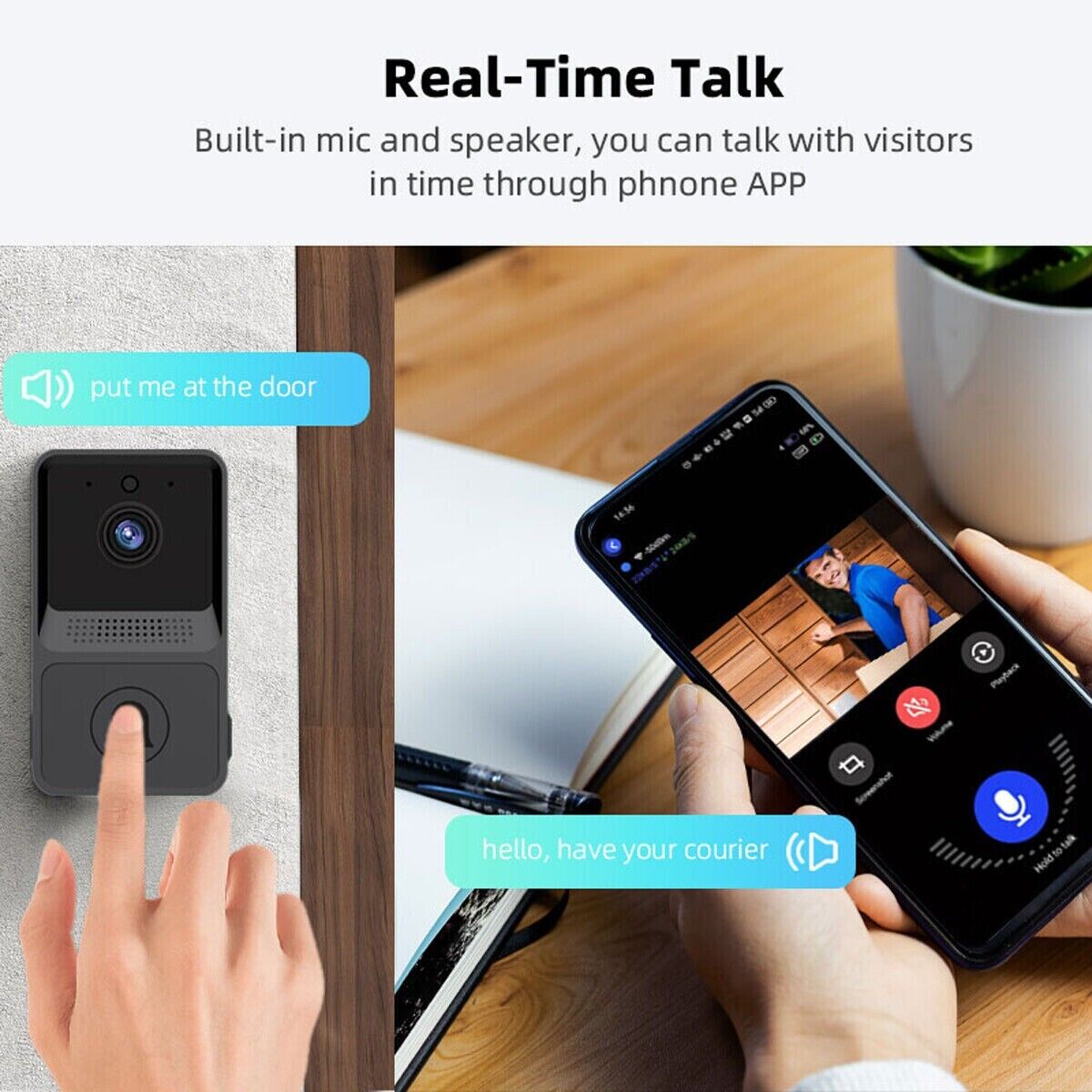 Smart Wireless Doorbell Intercom with HD Video Camera