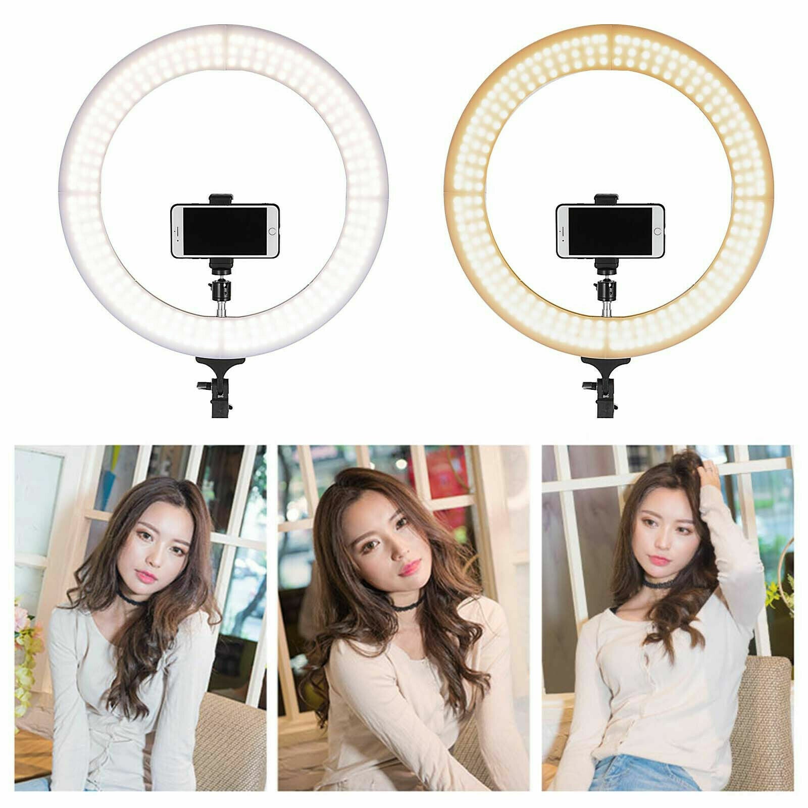 Selfie Ring Light Kit with Stand Dimmable 6000K for Makeup Phone Camera 18" LED SMD