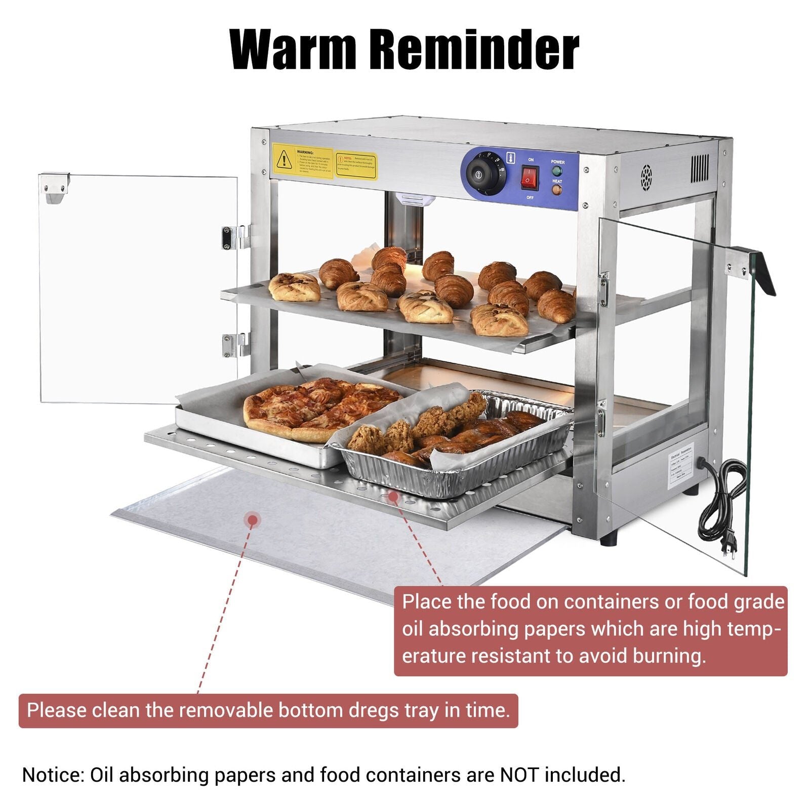 Commercial Countertop Food Warmer Heater Display Case 2-Tier 750W