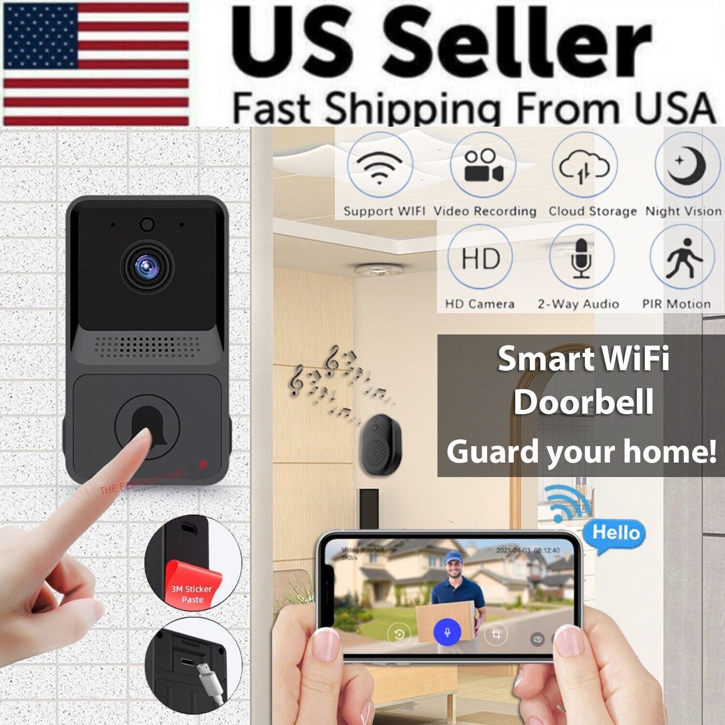 Smart Wireless Doorbell Intercom with HD Video Camera