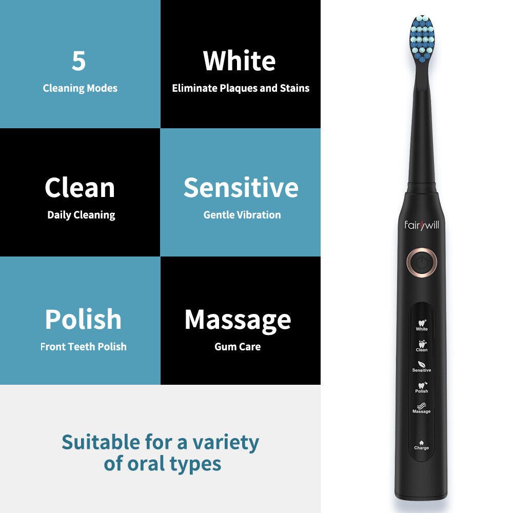 Professional Electric Toothbrush with 8x Heads Kit Waterproof