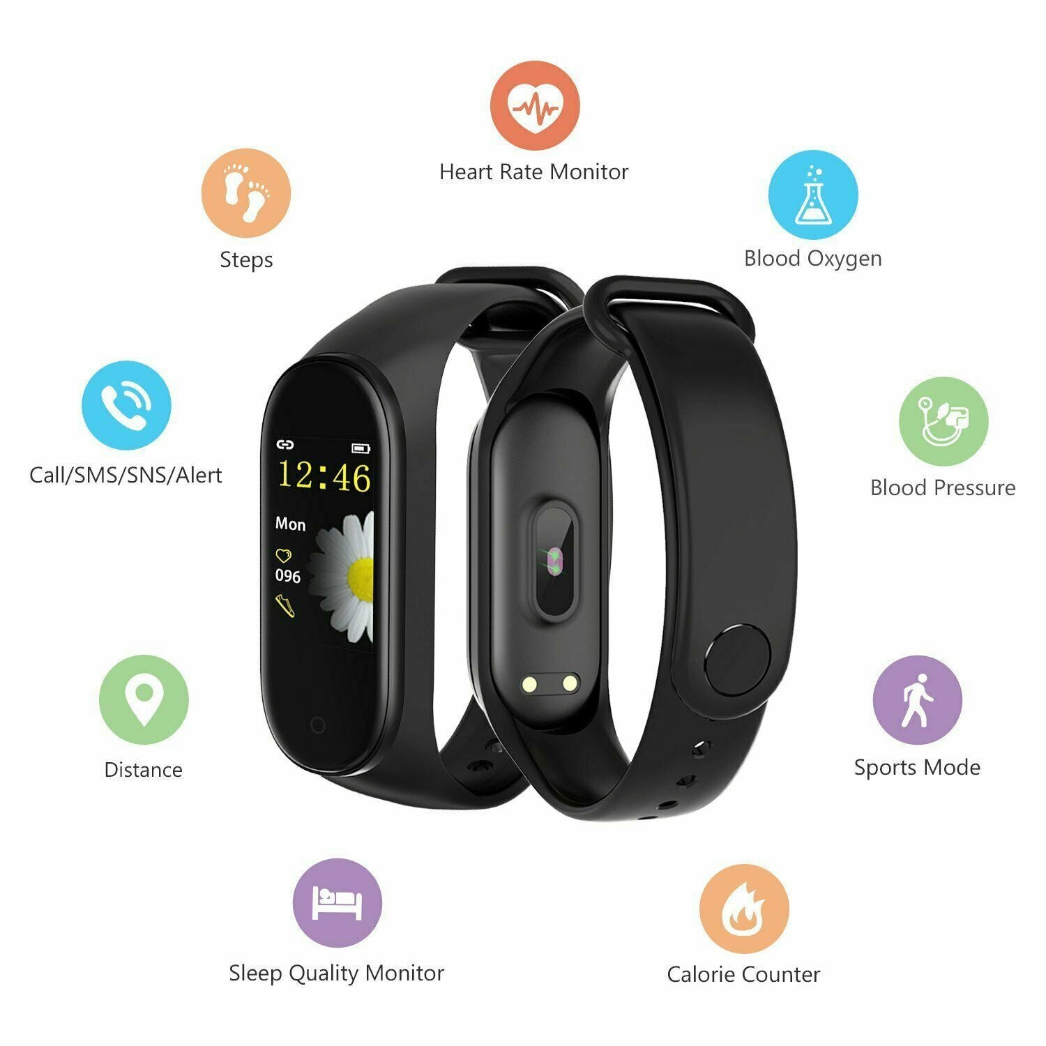 Smartwatch Heart Rate Blood Pressure Monitor Activity Tracker