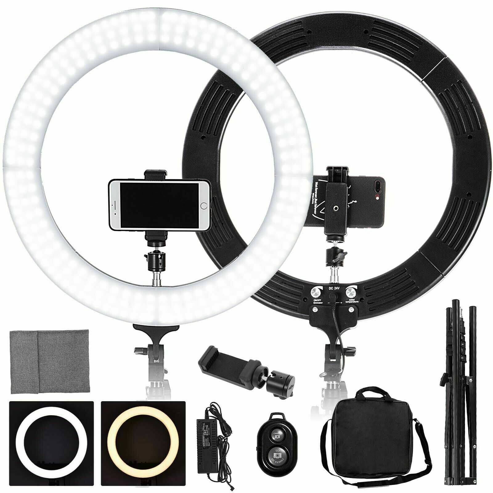 Selfie Ring Light Kit with Stand Dimmable 6000K for Makeup Phone Camera 18" LED SMD