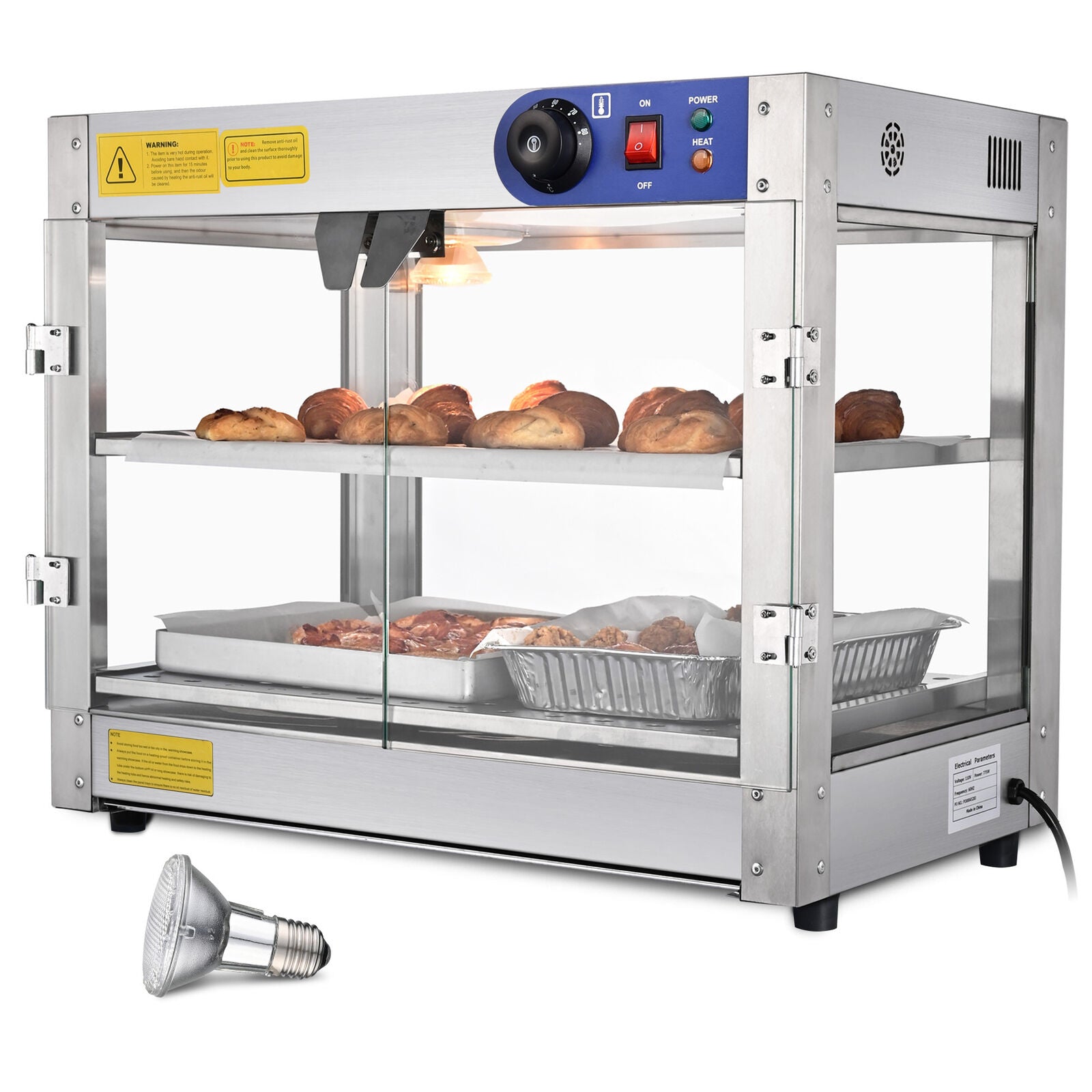 Commercial Countertop Food Warmer Heater Display Case 2-Tier 750W