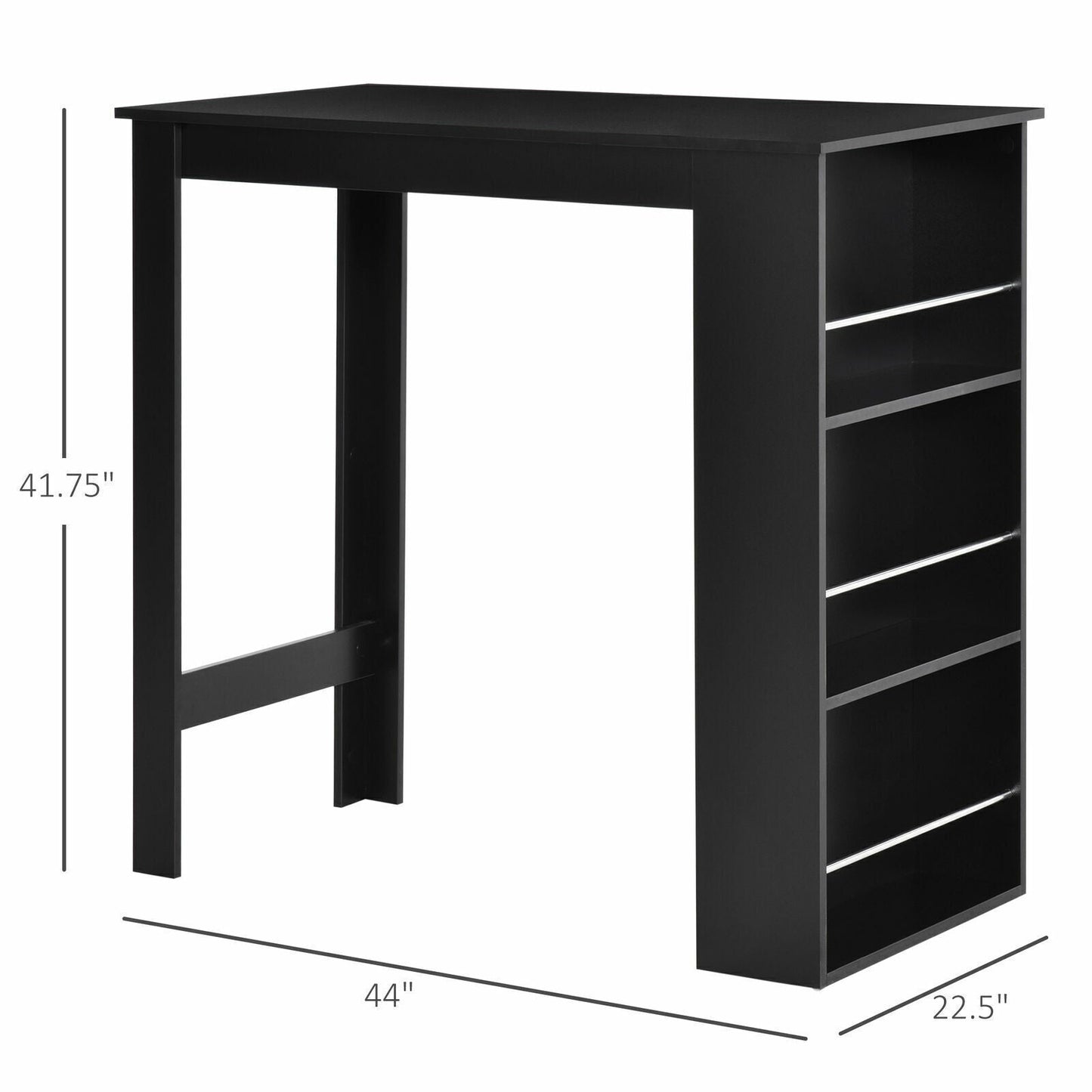 Wooden Counter Height Bar Table with 3 Storage Shelves for Kitchen Dining Room