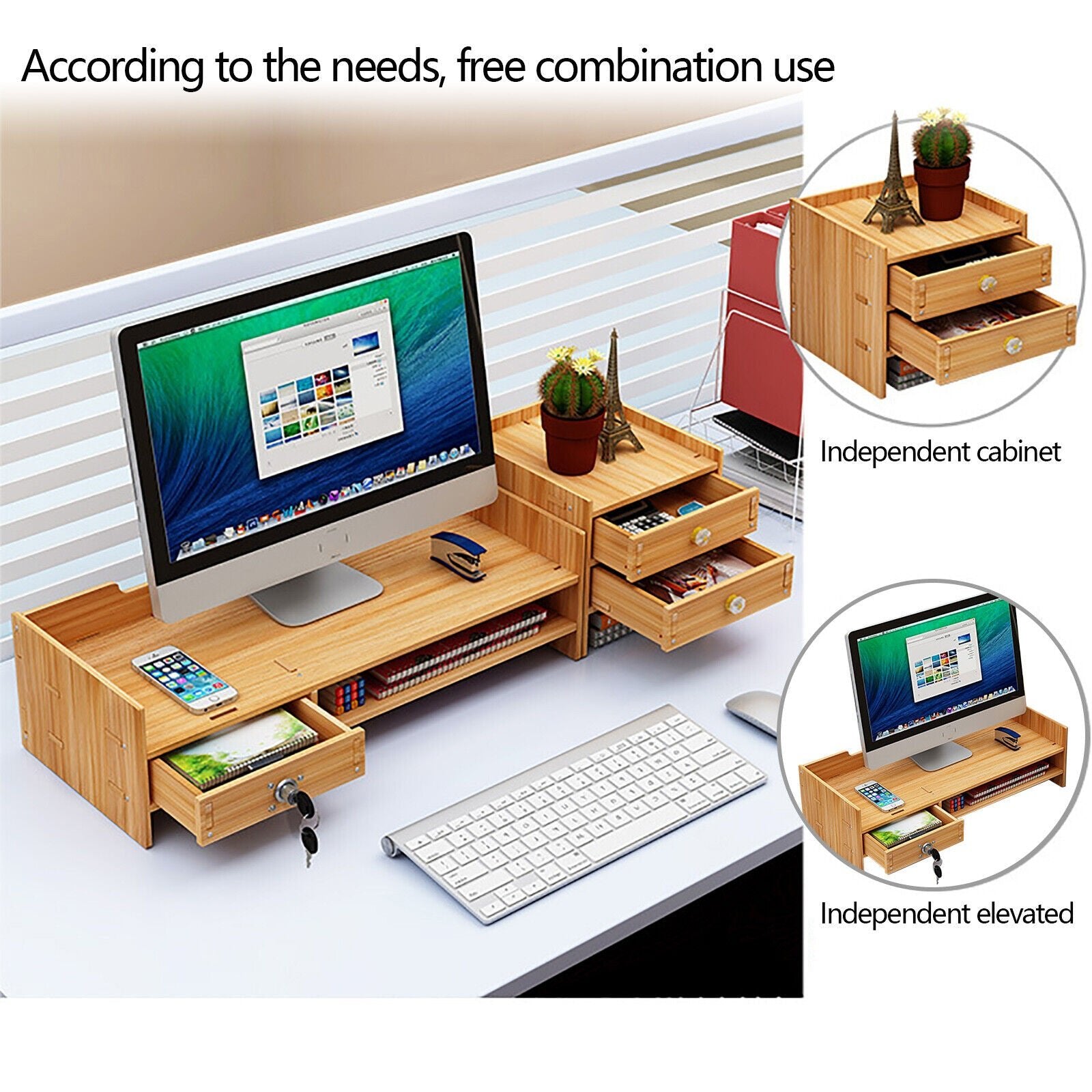 Desk File Lock Wooden Desk Organizer w/ Lock File Office Supplies Desktop Tabletop Ra ...