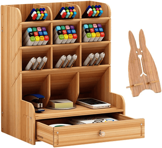 Wooden Pen Organizer, Multi-Functional DIY Pen Holder Box, Desktop Stationary
