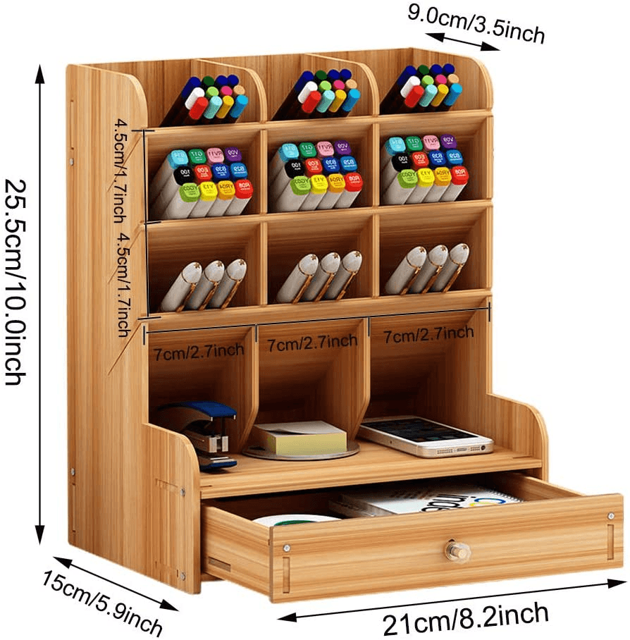 Wooden Pen Organizer, Multi-Functional DIY Pen Holder Box, Desktop Stationary